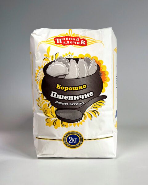 Борошно пшеничне фасоване ТМ ПОВНИЙ ГЛЕЧИК,вищого гатунку,2 кг